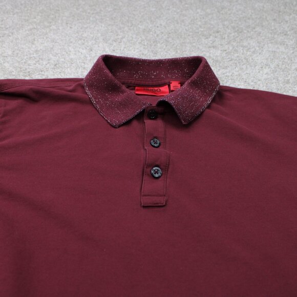 BOSS Hugo Boss Polo Shirt Mens Large Red Slim Fit Contrast Sparkle Collar Cotton - Picture 3 of 16